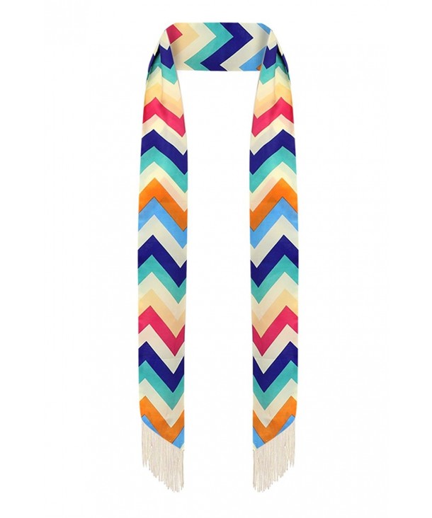 Skinny scarf - Scarf tie - Sash tie - Summer scarf - with fringe - Multicolor (Chevron) - CG12EGIWFLF