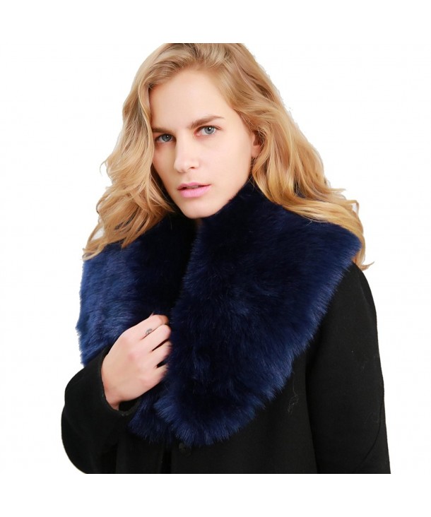 MissShorthair Women's Faux Fur Collar Shawl Neck Scarf Wrap for Winter Coat - 15 Navy Blue - C618607SMT3