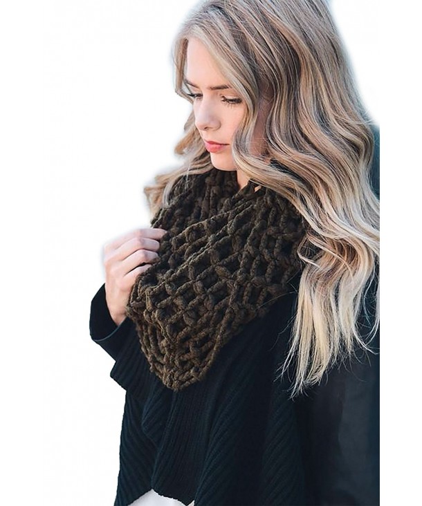 Women's Winter Fall Net Knit Infinity Scarf Cowl Wrap Scarves YS-3684 - Dark Olive - CB188G5U8QG