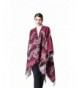 Dantiya Womens Winter Knitted Fringed Cashmere Fleece Poncho Shawl Wrap Cardigans - Red - CX12NYQGPFZ