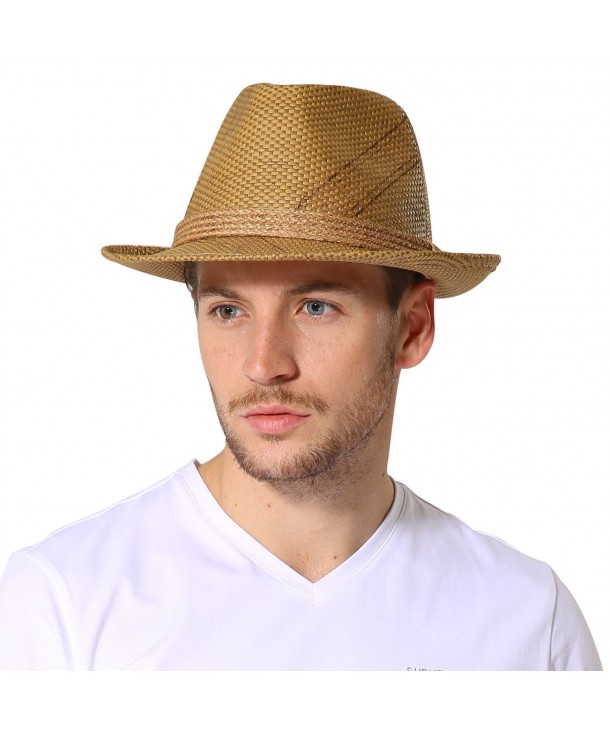 Sedancasesa Fedora Paper Straw Hat Short Brim Panama Hats Unisex Trilby Gangster - Green - CN186RC5CQC