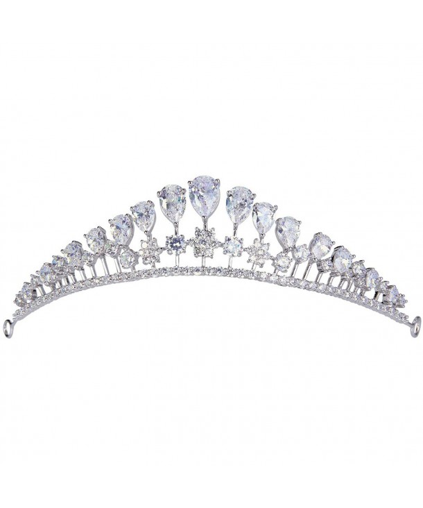 EVER FAITH Silver-Tone Cubic Zirconia Princess Style Tear Drop Crown Head Band Tiara Clear - CY128UPX4QF