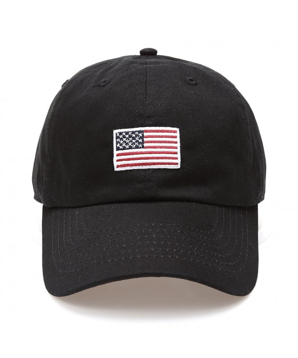 MIRMARU USA American Flag Embroidered 100% Cotton Adjustable Strap Baseball Cap Hat - Flag - Black - CL1822UONI9