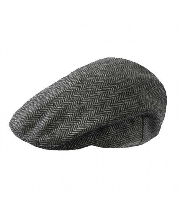 TOSKATOK Men's Tweed Flat Cap - Grey Herringbone - CC11DZIM5YF