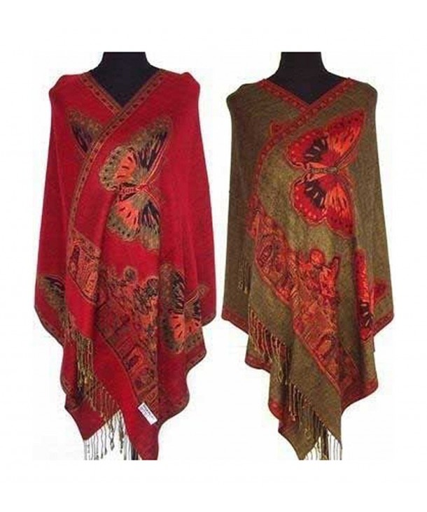 OSEPE New Chinese Lady Doube-Side Butterfly Pashmina Scarf Wrap Shawl - Red - CR128VE2G7X