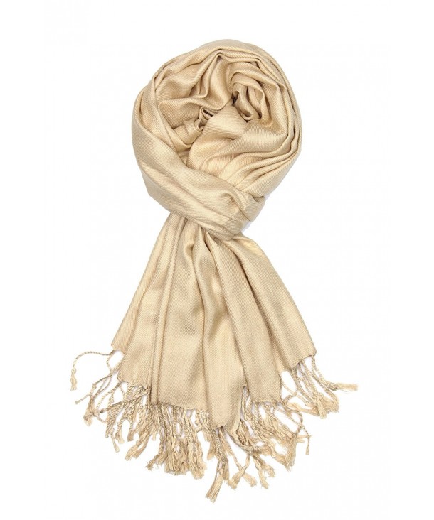 Achillea Large Soft Silky Pashmina Shawl Wrap Scarf in Solid Colors - Champagne - CL12NYWR1DM
