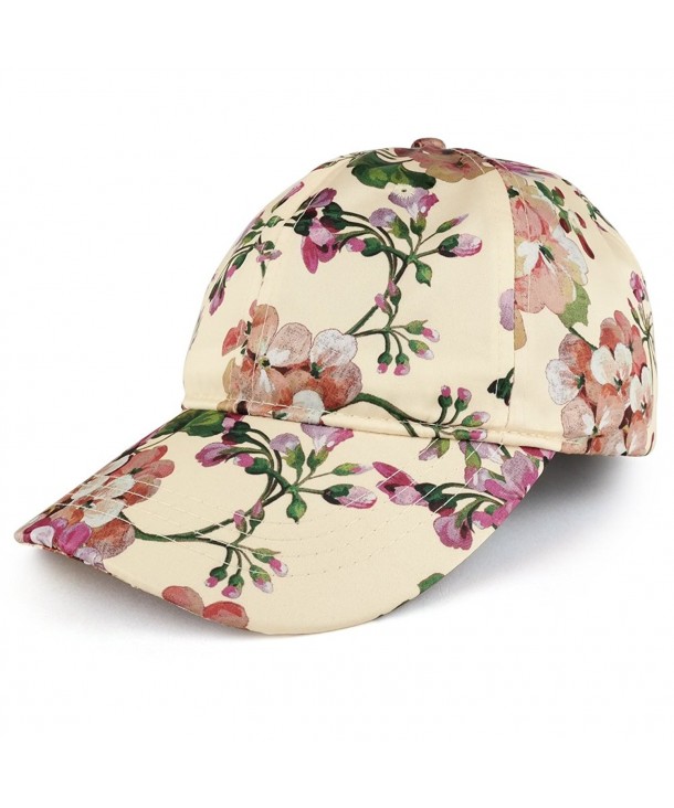 Trendy Apparel Shop Women's Floral Print Satin Unstructured Low Profile Baseball Cap - Off White - CV186SMIH8D
