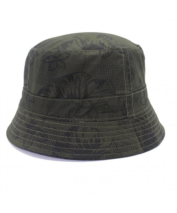 Puli Women's Packable Flower Printed Fishing Bucket Sun Hat Outdoor Sun Cap - Army Green - CB1834G4LZX