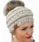 CC Quality Knit Messy Bun Hat Beanie - Oatmeal Flecked - CO188I6MUIX