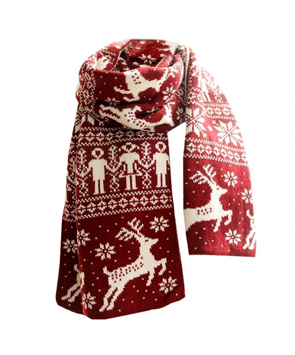 Rebecca Women Knitting Scarf Christmas Reindeer Snow Flake Shawl Blanket - Red - CT188CX2278