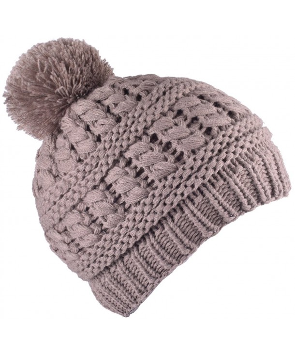 YJDS Cable Knit Pom Pom Hat Winter Beanies Hats Stocking Cap For Women and Men - Brown - CI186DTIZL8