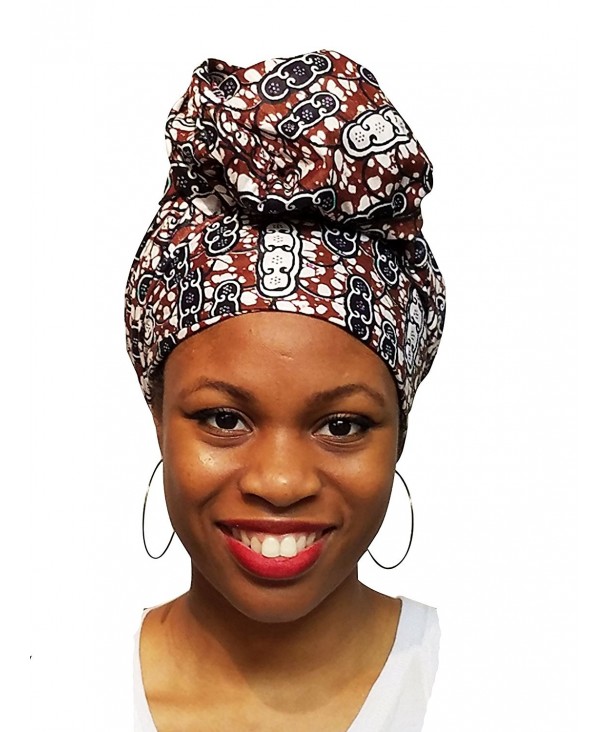 Brown- black and off white African Print Ankara Head wrap- Tie- scarf- Multicolor One size - C612NU9J7QM
