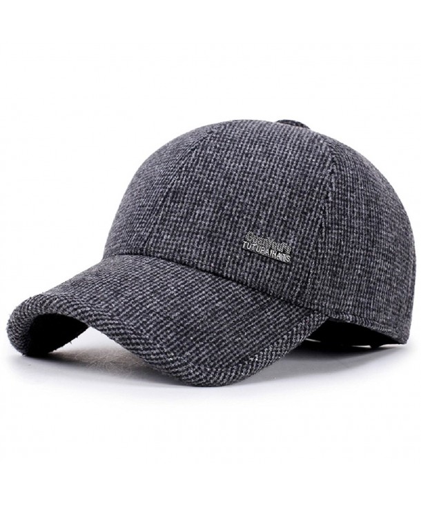 VoilaLove Men's Winter Warm Wool Woolen Tweed Peaked Baseball Cap Hat With Fold Earmuffs Warmer - Gray3 - CL189OU9Q5R