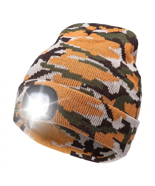 Ultra Bright LED Unisex Lighted Beanie Cap/Winter Warm hat （USB charging） - Orange Camouflage - CM186W6CZHC