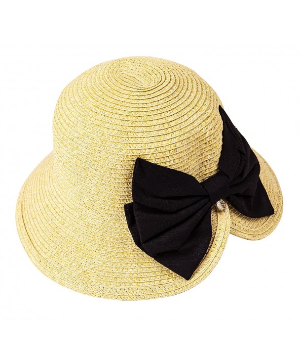 Choomon Straw Summer Beach Hats Wide Front Brim Smaller Back Packable Sun Hats - Yellow - CW183CI3SEC