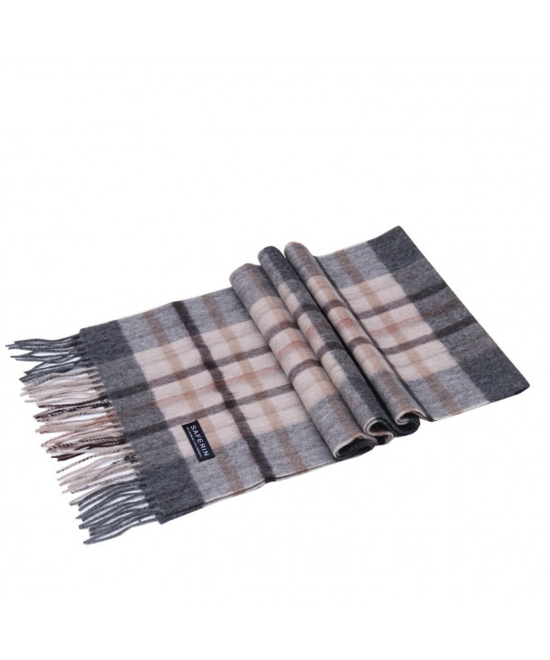 Saferin Women Men Cashmere and Wool Plaid Warm Soft Scarf with Gift Box - F005-grey and Beige Plaid - C4185OX6XS9