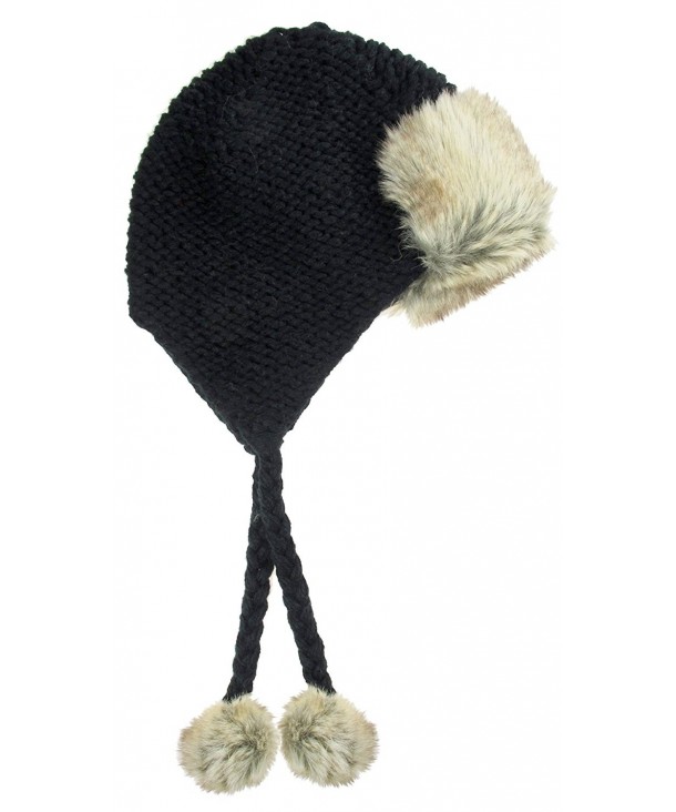 Capelli New York Purl Knit Soft Acrylic Earflap Hat With Faux Fur Flap & Poms - Black Combo - C01170CZ8GJ