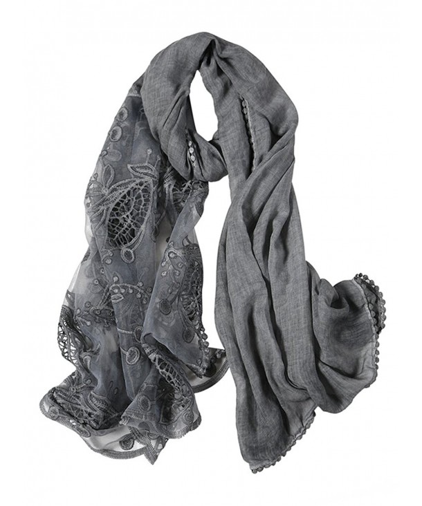 GERINLY Chic Openwork Lace Splice Cozy Scarf For Women Wrap Shawl - Gray - CP188USCDXA