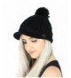 PomPom Cable Ribbed Knit Beanie Hat w/ Visor Brim - Chunky Winter Skully Cap - Black - CE1868D003W