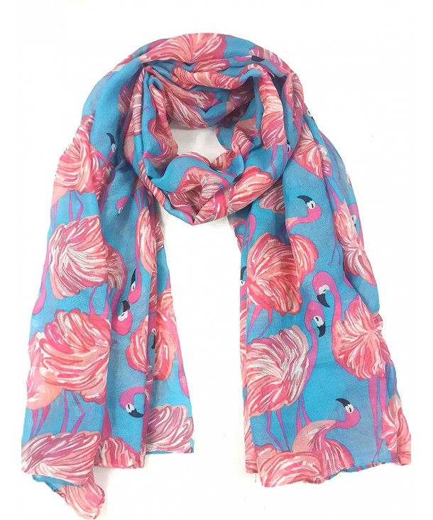 Lina & Lily Flamingo Print Women's Lightweight Scarf - Blue - CK11T0ORVXD