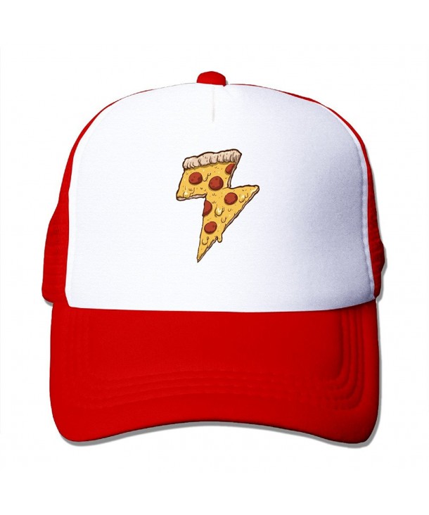 Cool Thunder Cheesy Pizza Adult Trucker Mesh Baseball Cap Hat - Red - C612I9OWS0P