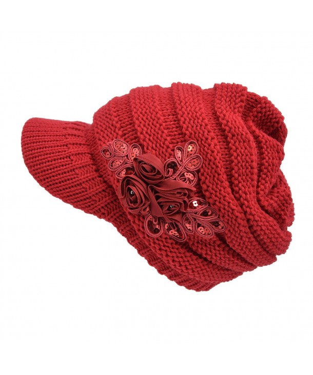 Fashion Hat Women's Cable Knit Visor Hat - Red - CX11GDGV68R