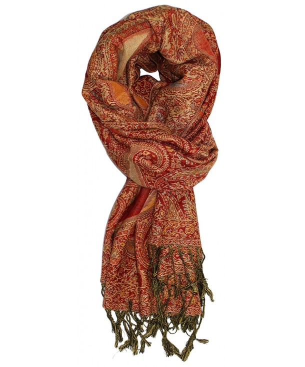 Ted and Jack - Luxe Teardrop Paisley Reversible Pashmina - Red and Gold - C4127UXZA0P