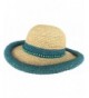 Headchange Women's Rolled Kettle Brim Crochet Raffia Straw Sun Hat - Turquoise - CD17Z5ZI53G