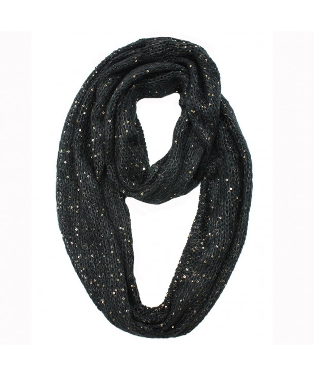 Sequin Specked Knit Infinity Winter Scarf - Black - CD110C3W80R