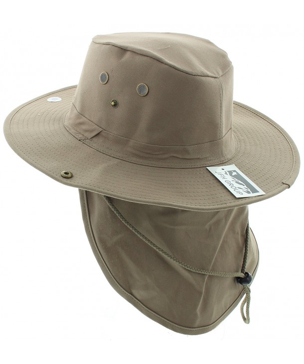 JFH Wide Brim Bora Booney Outdoor Safari Summer Hat w/Neck Flap & Sun Protection - Khaki Solid - CP183K4ETE3