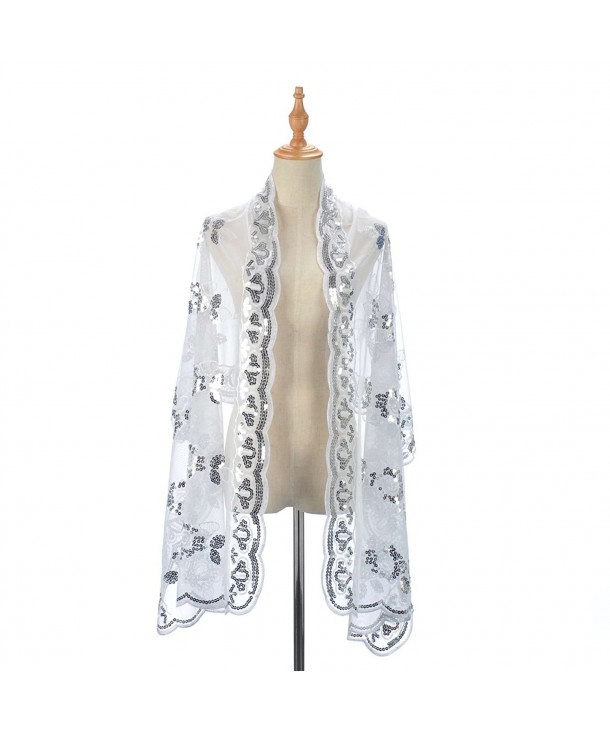 Remedios Boutique Women's Sequined Wedding Shawl Wrap - White - CY11ELXHNTP
