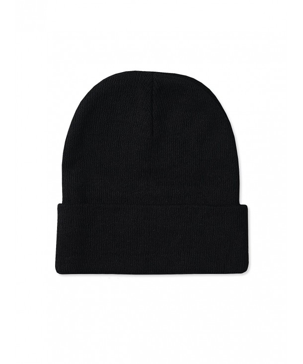 Teejoy Men's Plain Cuffed Beanie - Black - CE12LO6IVPL