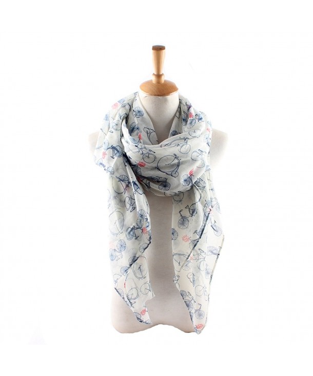 ctshow bicycle Print Voile Print Scarf Fashionable Women Scarves shawl - White - CG182H26X43