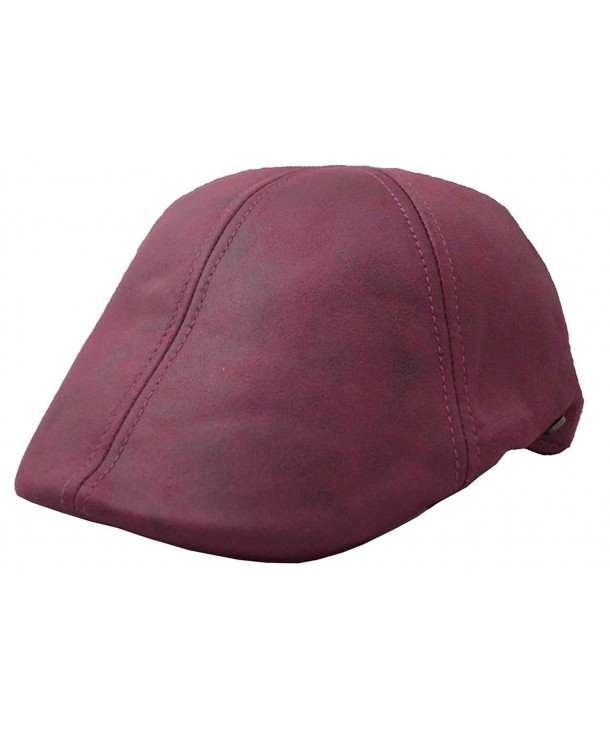 Epoch Men's Leather Feel Ivy Newsboy Duckbill Cap Hat - Burgundy - CZ17YH9R9M0