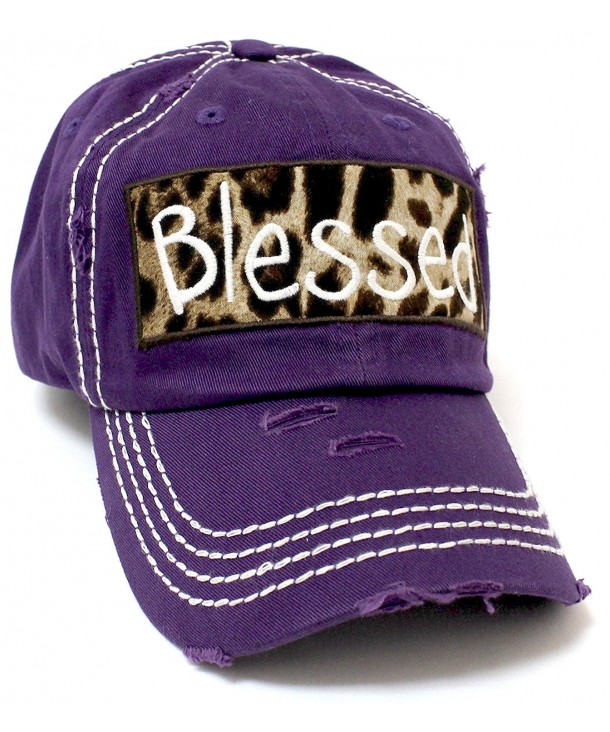BLESSED Leopard Patch Embroidery Vintage Hat - Purple - CZ1864MQTQW