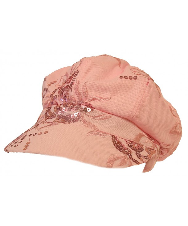 Red Hat Lady Society / Newsboy Cap / Lt. Pink w/ Sequin Floral Patterns - CB1137AS19D