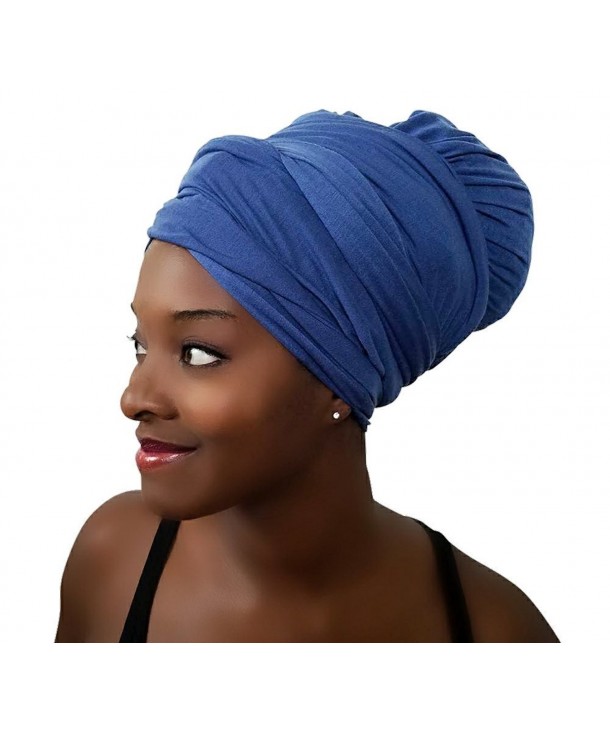 Rayna Josephine Stretch Head Wrap - Long Solid Color Turban Hair Scarf Tie - Blue Topaz - CG185DQSE2G