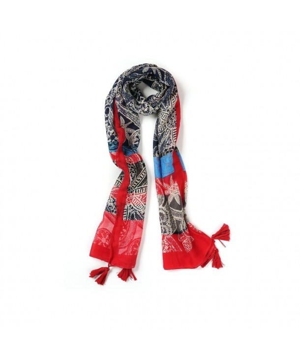 Bonnenult Women Scarf Large Shawl Wraps Lightweight Cotton Scarves - Navy & Red - CU12O5R5EI3