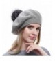 Women Wool Beret - Real Silver Fox Fur Pom Pom Beanies Winter Knit Cashmere Hats - Soft Grey - C21867Y83UX