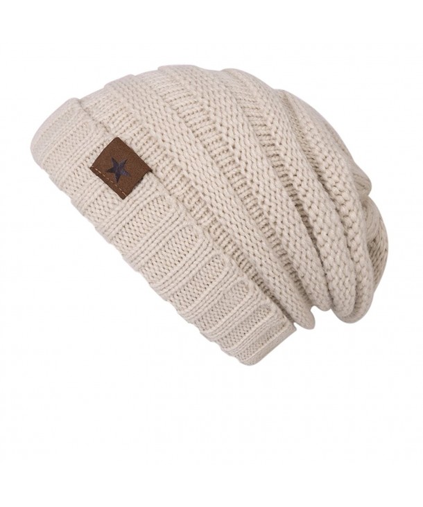 ADUO Beanie Hat- Women's Winter Fleece Lined Cable Knitted Beanie Hat - Beige - C8186G4GY52