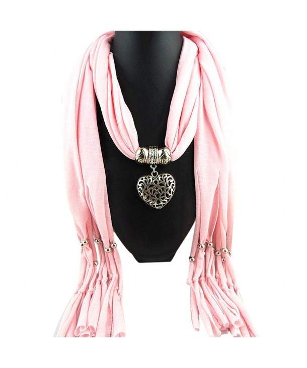 Tenworld Women Winter Heart Necklace Scarf Lady Tassels Warm Scarves - Pink - CA12ODBCPC6