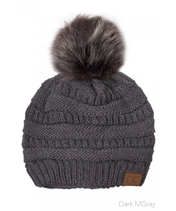 ScarvesMe CC Knitted Hat with Color Fur Pom Pom - Dark Melangegrey - C212MAKJ6CT