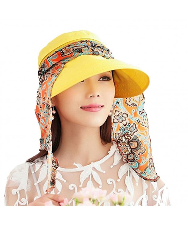 Voberry Women's Folding UV Protection Roll Up Wide Brim Sun Hat [Two Styles] - Yellow - CW11YZDQKD1