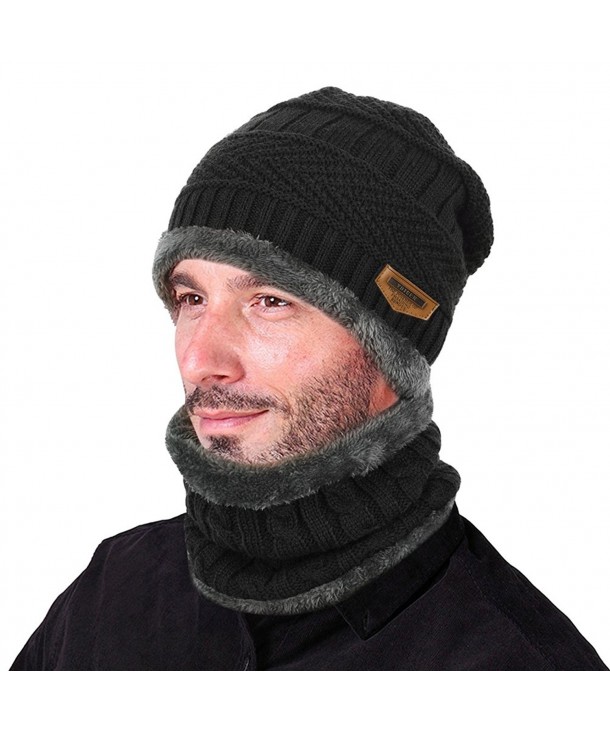 VBIGER 2-Pieces Winter Beanie Hat Scarf Set Warm Knit Hat Thick Knit Skull Cap For Men Women - Black - C012O9QGQ4E