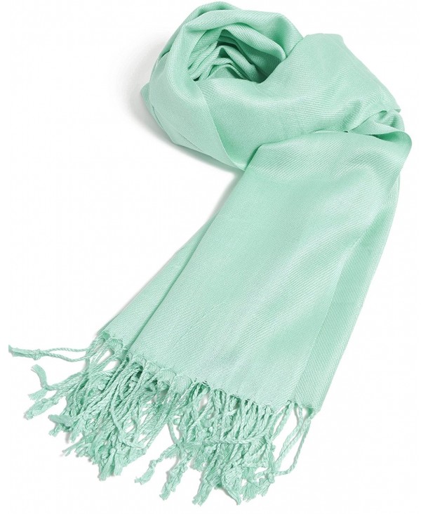 Premium Large Soft Silky Pashmina Shawl Wrap Scarf in Solid Colors - Mint Green - C81802747QO