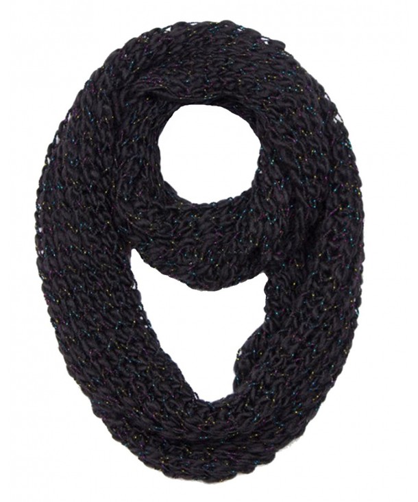 Peach Couture Winter Warm Sequin Multicolor Chunky Knit Infinity Loop Cowl Scarves - Black - CL12MZ5WAOB