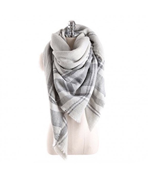 Women's Cozy Tartan Scarf Wrap Shawl Neck Stole Warm Plaid Checked Pashmina - Grey White - CX186GI4R9O