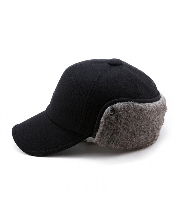 SIGGI Winter Wool Baseball Cap Earflap Fitted Hats Men Soft Faux Fur Hunting Hat - 67134_black - C212D0OA96X