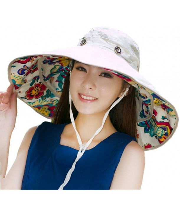 Packable Extra Large Brim Floppy Sun Hat Reversible UPF 50+ Beach Sun Bucket Hat - Beige - CX17YYY8UMN