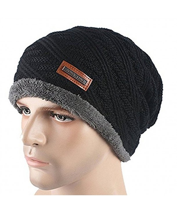 WOZHIFU Men Soft Lined Thick Wool Knit Skull Cap Warm Winter Slouchy Beanies Hat- Black- XX-Large - CU185DA4GIC